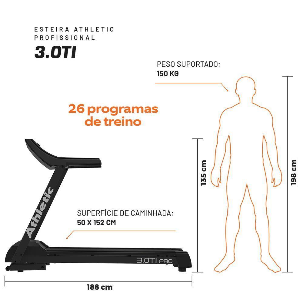 Esteira Profissional Athletic Amazon 3.0ti 25km/h Suporta150kg Inclinação Eletrônica 26 Programas 220V - 4