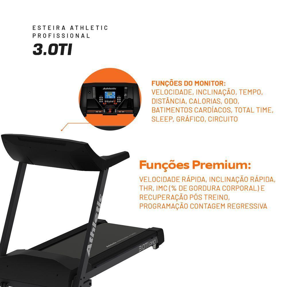 Esteira Profissional Athletic Amazon 3.0ti 25km/h Suporta150kg Inclinação Eletrônica 26 Programas 220V - 5