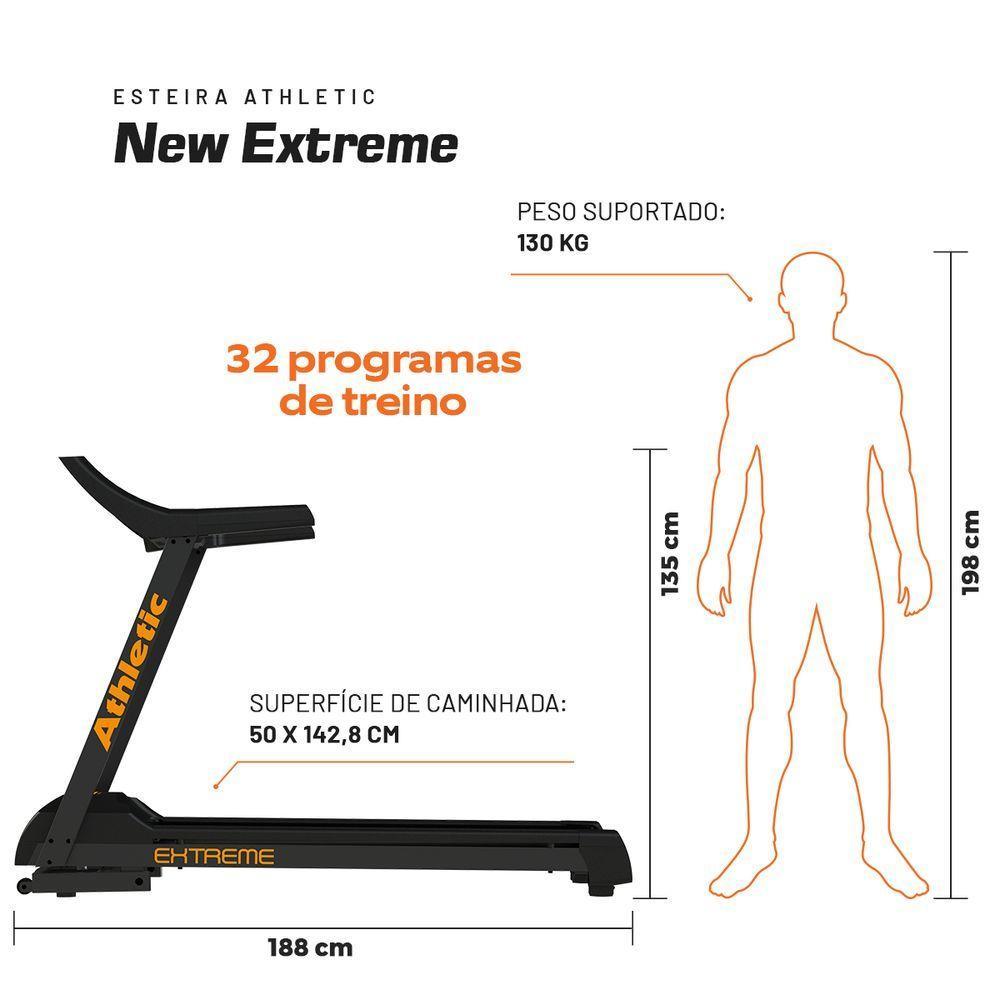 Esteira Elétrica Athletic New Extreme 18km/h Suporta 130kg Inclinação Eletrônica 32 Programas 220V - 5