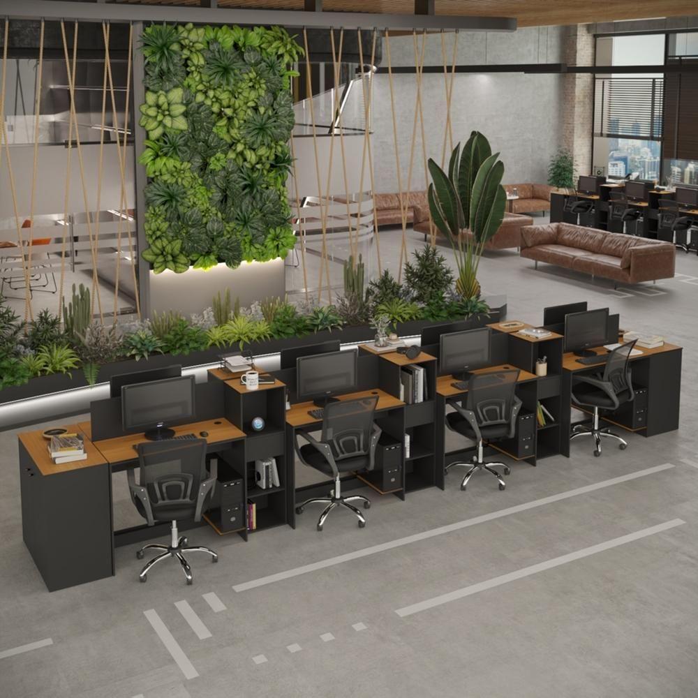 Estação De Trabalho 8 Lugares Tech Office 8 Mesas 6 Armários - Preto E Cedro Preto E Cedro - 4
