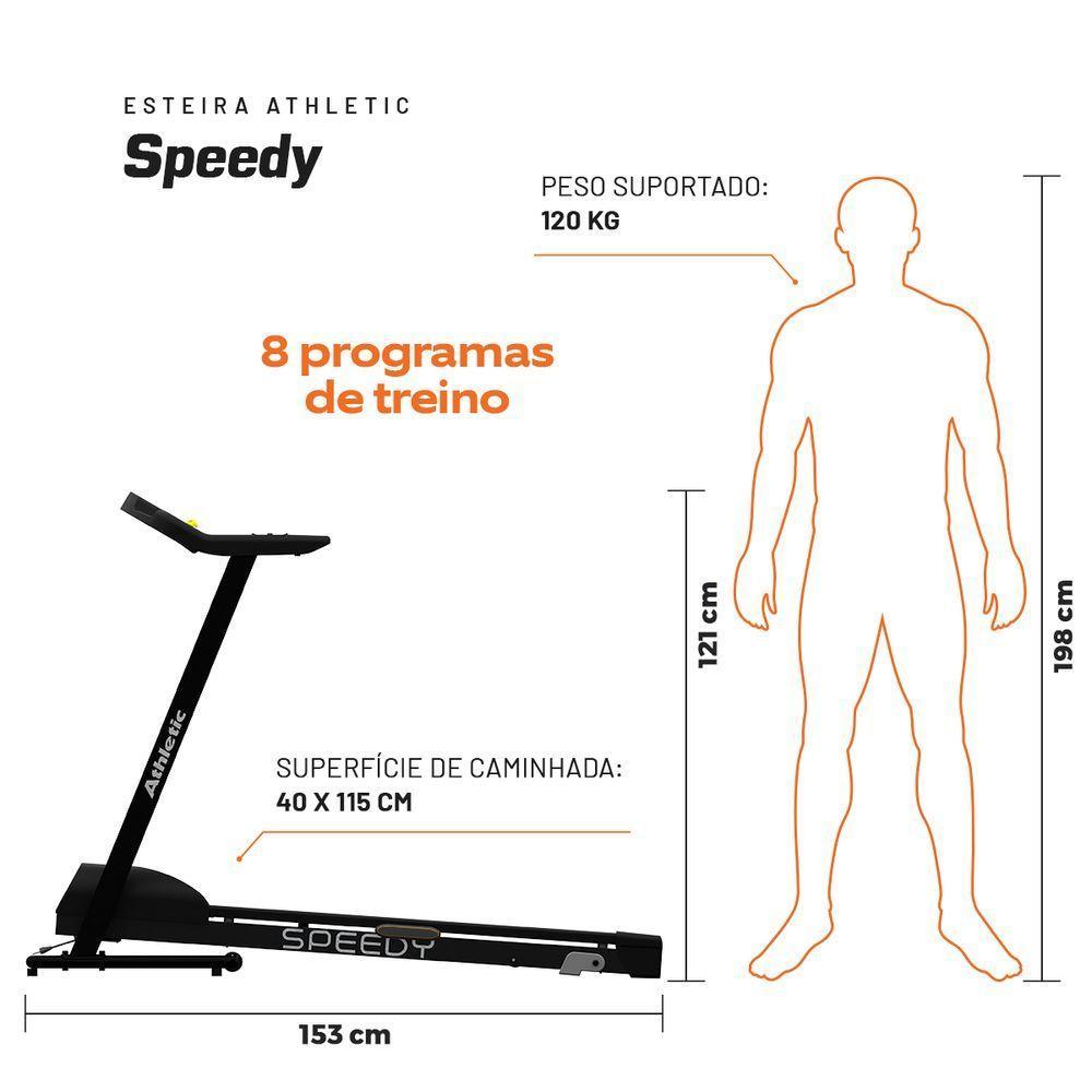 Esteira Elétrica Athletic Speedy 14km/h Motor 4.0 Hpm 120kg Suportados Dobrável Lona Ampla Bivolt - 4