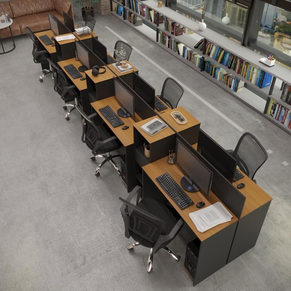 Estação De Trabalho 8 Lugares Tech Office 8 Mesas 6 Armários - Preto E Cedro Preto E Cedro - 1