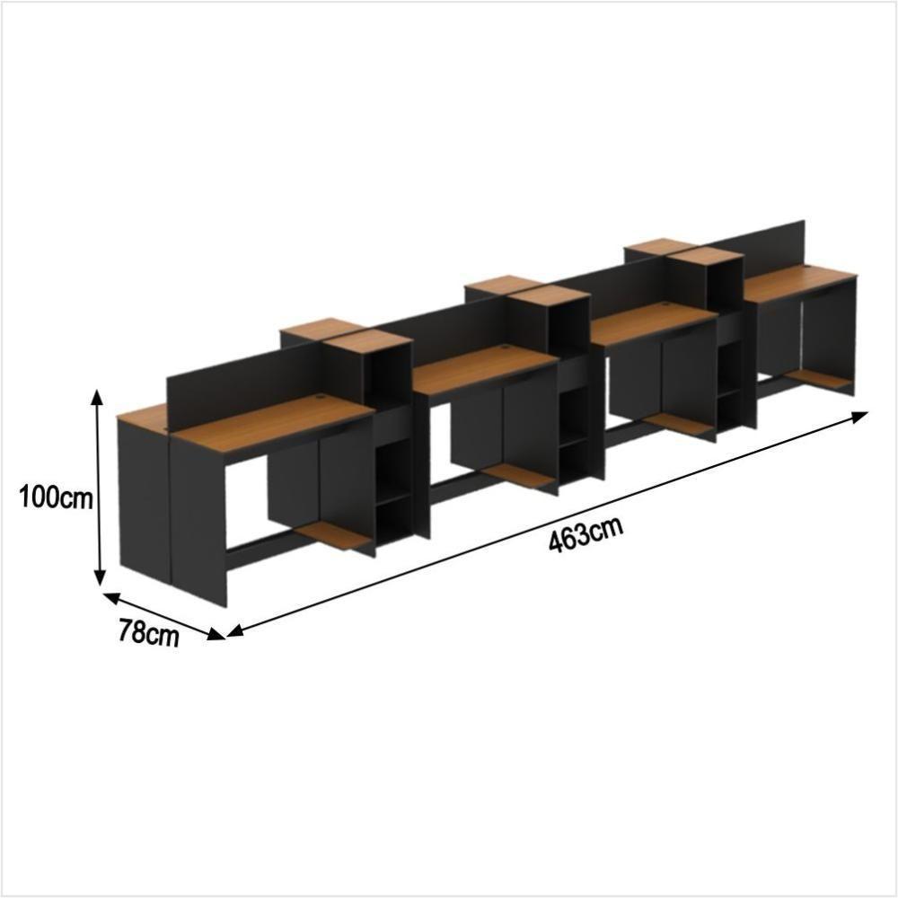 Estação De Trabalho 8 Lugares Tech Office 8 Mesas 6 Armários - Preto E Cedro Preto E Cedro - 2