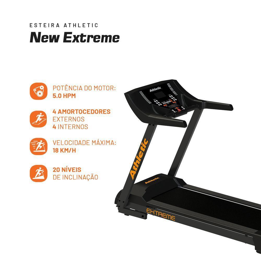 Esteira Elétrica Athletic New Extreme 18km/h Suporta 130kg Inclinação Eletrônica 32 Programas 110V - 3