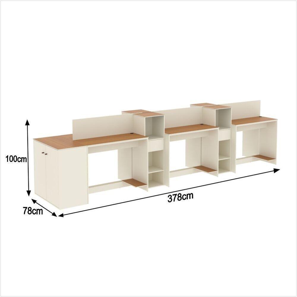 Estação De Trabalho 6 Lugares Office Tech 6 Mesas 4 Armários - Off White E Cedro Off White E Cedro - 2