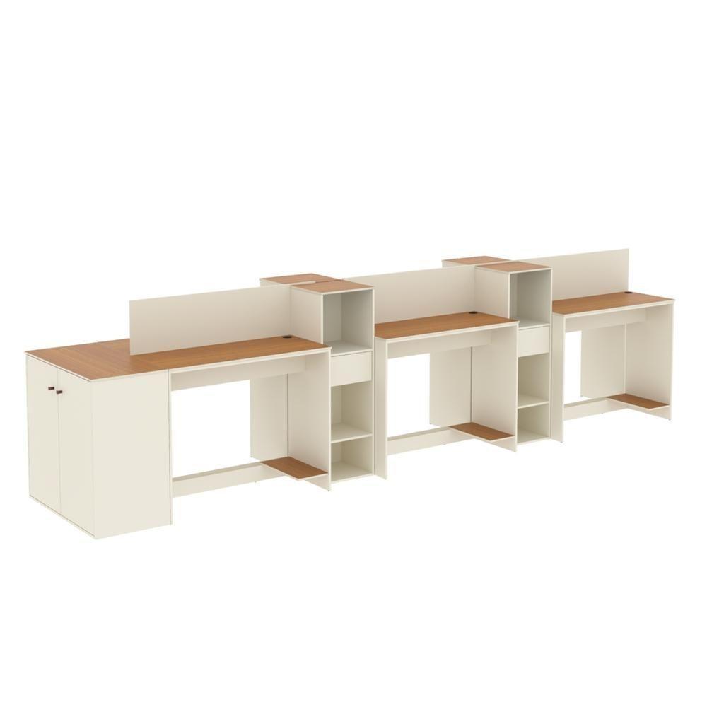 Estação De Trabalho 6 Lugares Office Tech 6 Mesas 4 Armários - Off White E Cedro Off White E Cedro - 3