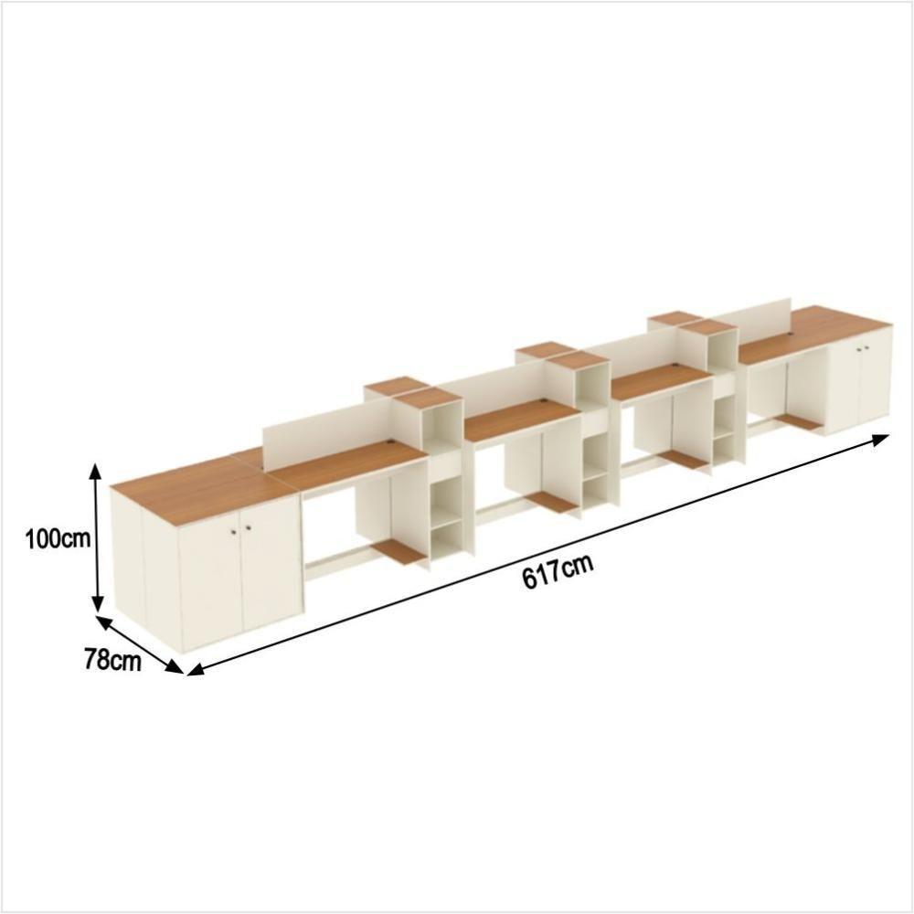 Estação De Trabalho 8 Lugares Tech Office 8 Mesas 6 Armários - Off White E Cedro Off White E Cedro - 2