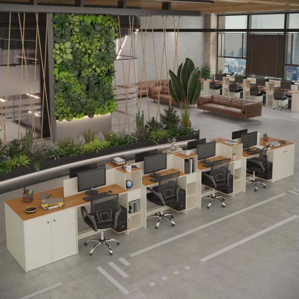 Estação De Trabalho 8 Lugares Tech Office 8 Mesas 6 Armários - Off White E Cedro Off White E Cedro - 4