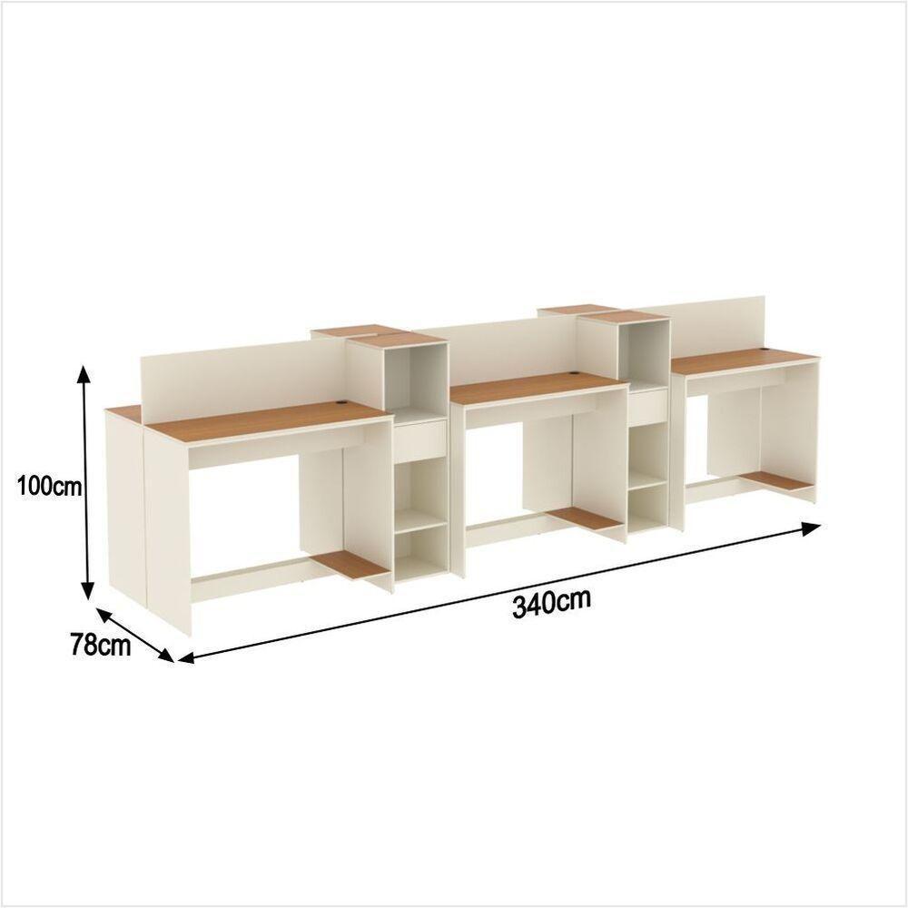 Estação De Trabalho 6 Lugares Office Tech 6 Mesas 4 Armários - Off White E Cedro Off White E Cedro - 2