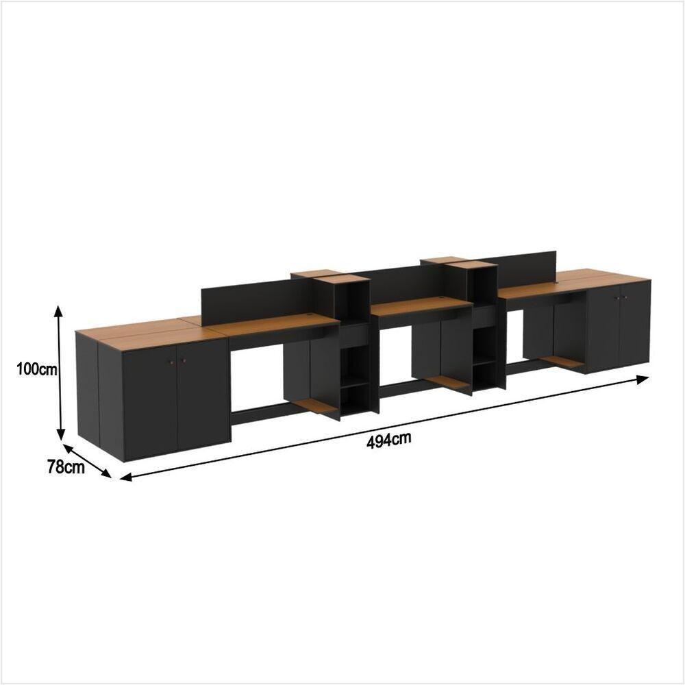 Estação De Trabalho 6 Lugares Tech Office 6 Mesas 4 Armários - Preto E Cedro Preto E Cedro - 2
