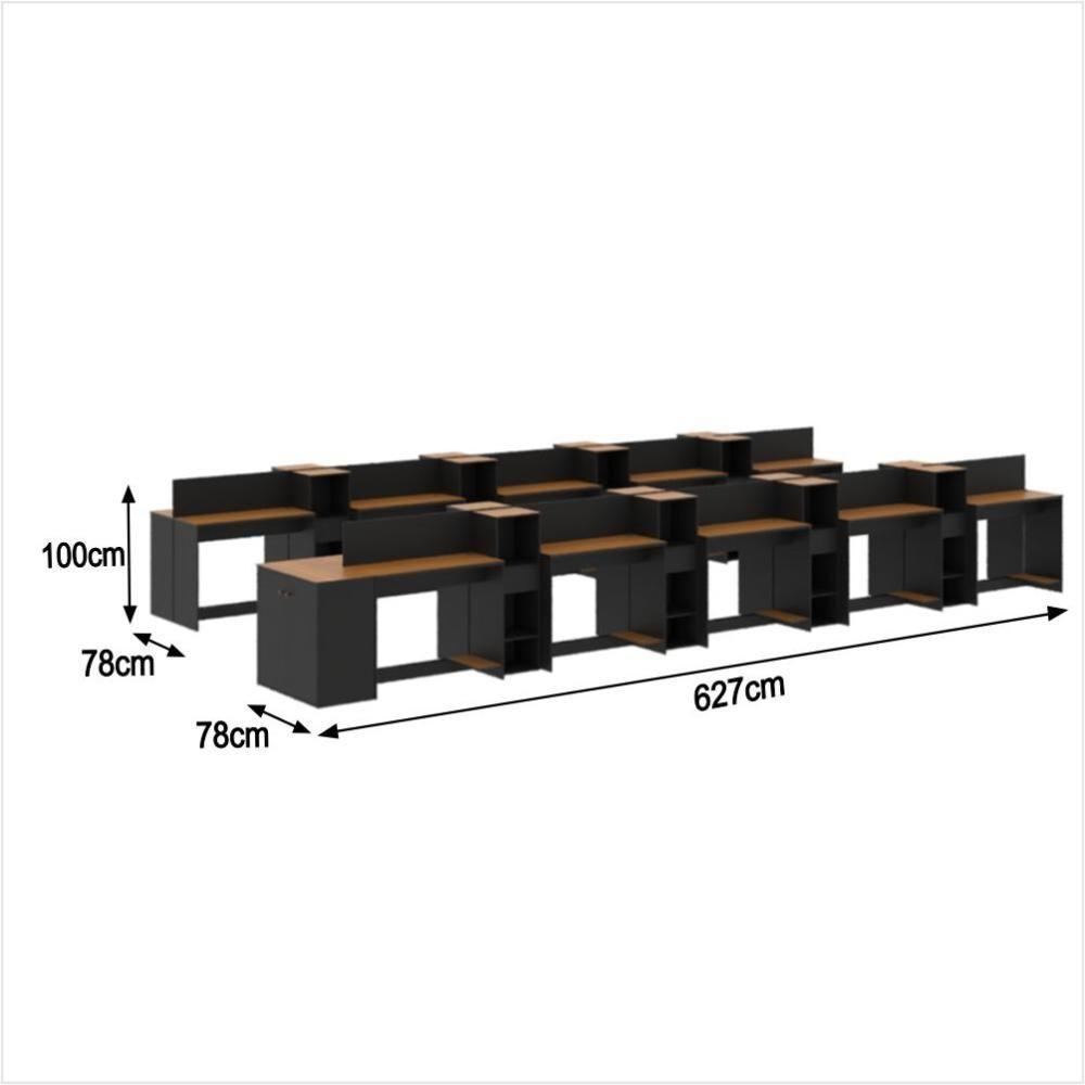 Estação De Trabalho 20 Lugares Office Tech 20 Mesas 16 Armár - Preto E Cedro Preto E Cedro - 2