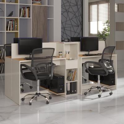 Estação De Trabalho 4 Lugares Office Tech 4 Mesas 2 Armários - Off White E Cedro Off White E Cedro