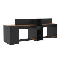 Estação De Trabalho 4 Lugares Office Tech 4 Mesas 2 Armários - Preto E Cedro Preto E Cedro - 3