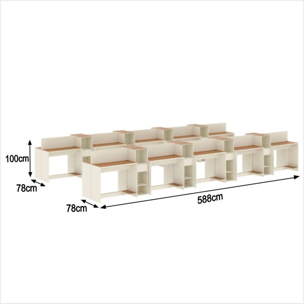 Estação De Trabalho 20 Lugares Tech Office 20 Mesas 16 Armár - Off White E Cedro Off White E Cedro - 2