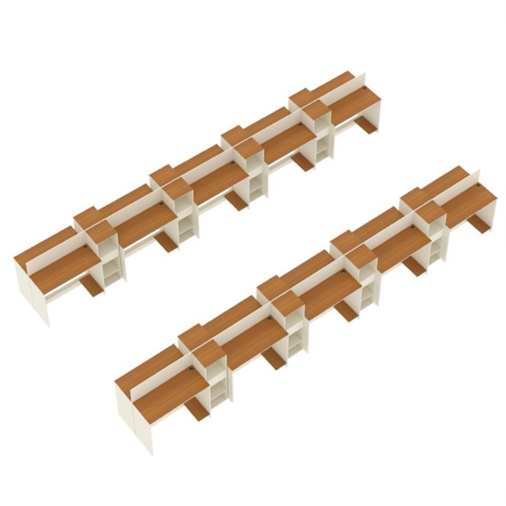 Estação De Trabalho 20 Lugares Tech Office 20 Mesas 16 Armár - Off White E Cedro Off White E Cedro - 3