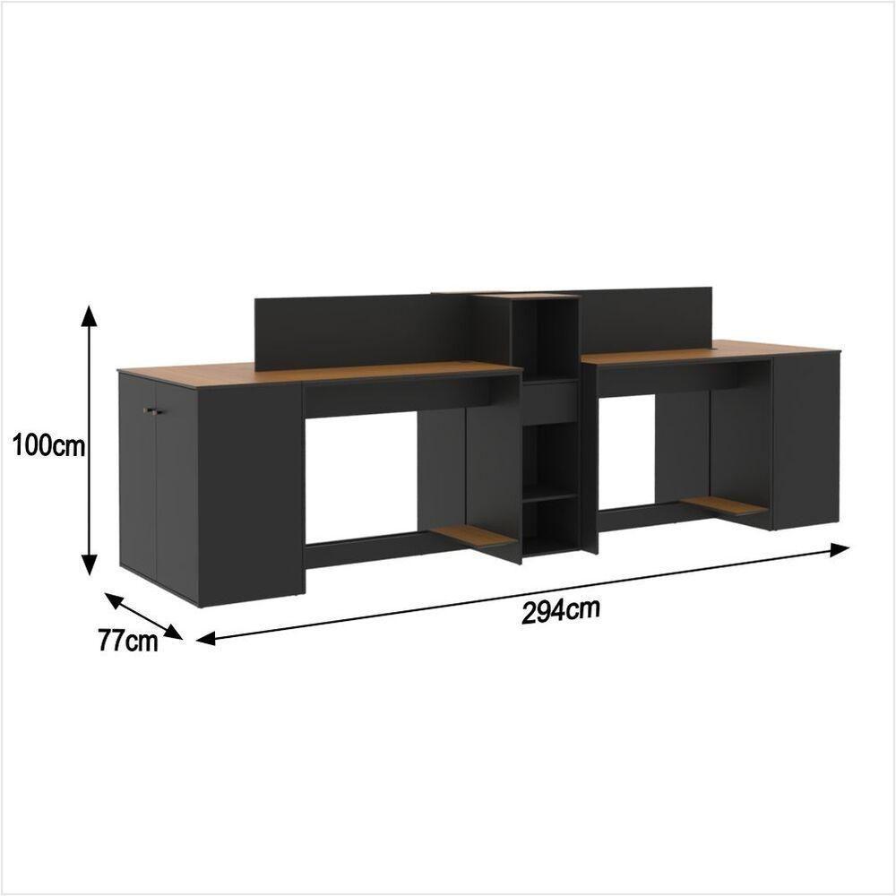 Estação De Trabalho 4 Lugares Office Tech 4 Mesas 2 Armários - Preto E Cedro Preto E Cedro - 2