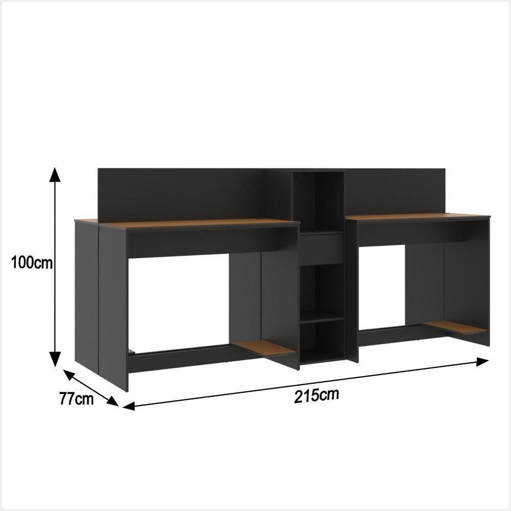 Estação De Trabalho 4 Lugares Office Tech 4 Mesas 2 Armários - Preto E Cedro Preto E Cedro - 2
