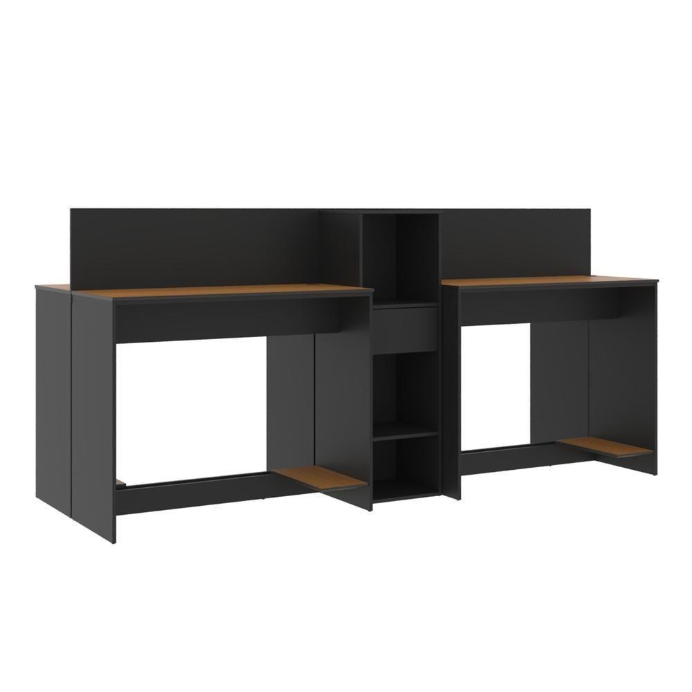 Estação De Trabalho 4 Lugares Office Tech 4 Mesas 2 Armários - Preto E Cedro Preto E Cedro - 3