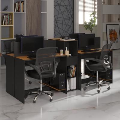 Estação De Trabalho 4 Lugares Office Tech 4 Mesas 2 Armários - Preto E Cedro Preto E Cedro