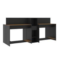 Estação De Trabalho 4 Lugares Office Tech 4 Mesas 2 Armários - Preto E Cedro Preto E Cedro - 3