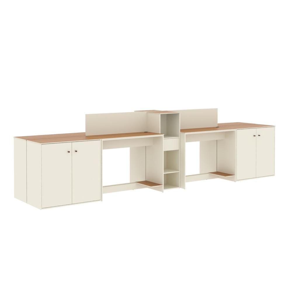 Estação De Trabalho 4 Lugares Office Tech 4 Mesas 2 Armários - Off White E Cedro Off White E Cedro - 3