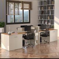 Estação De Trabalho 4 Lugares Office Tech 4 Mesas 2 Armários - Off White E Cedro Off White E Cedro - 1