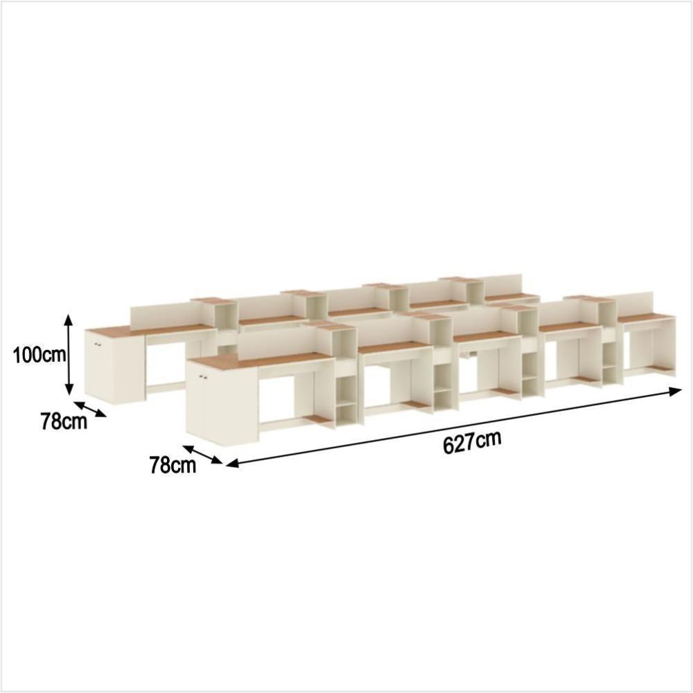 Estação De Trabalho 20 Lugares Office Tech 20 Mesas 16 Armár - Off White E Cedro Off White E Cedro - 3