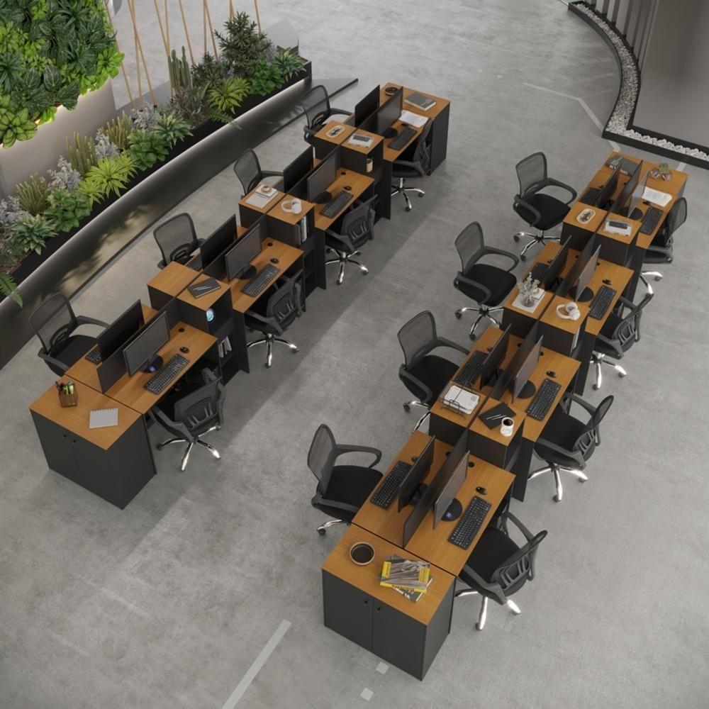 Estação De Trabalho 16 Lugares Office Tech 16 Mesas 12 Armár - Preto E Cedro Preto E Cedro - 1