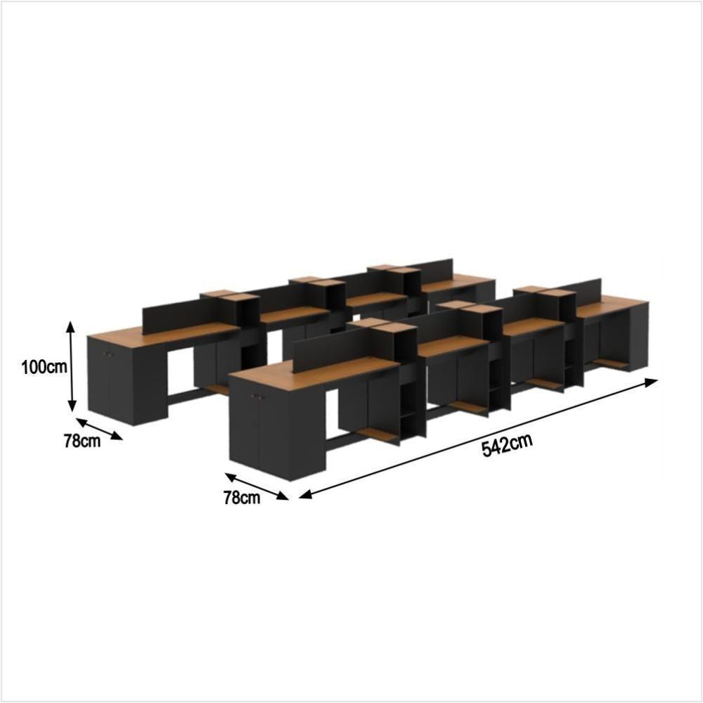 Estação De Trabalho 16 Lugares Office Tech 16 Mesas 12 Armár - Preto E Cedro Preto E Cedro - 2