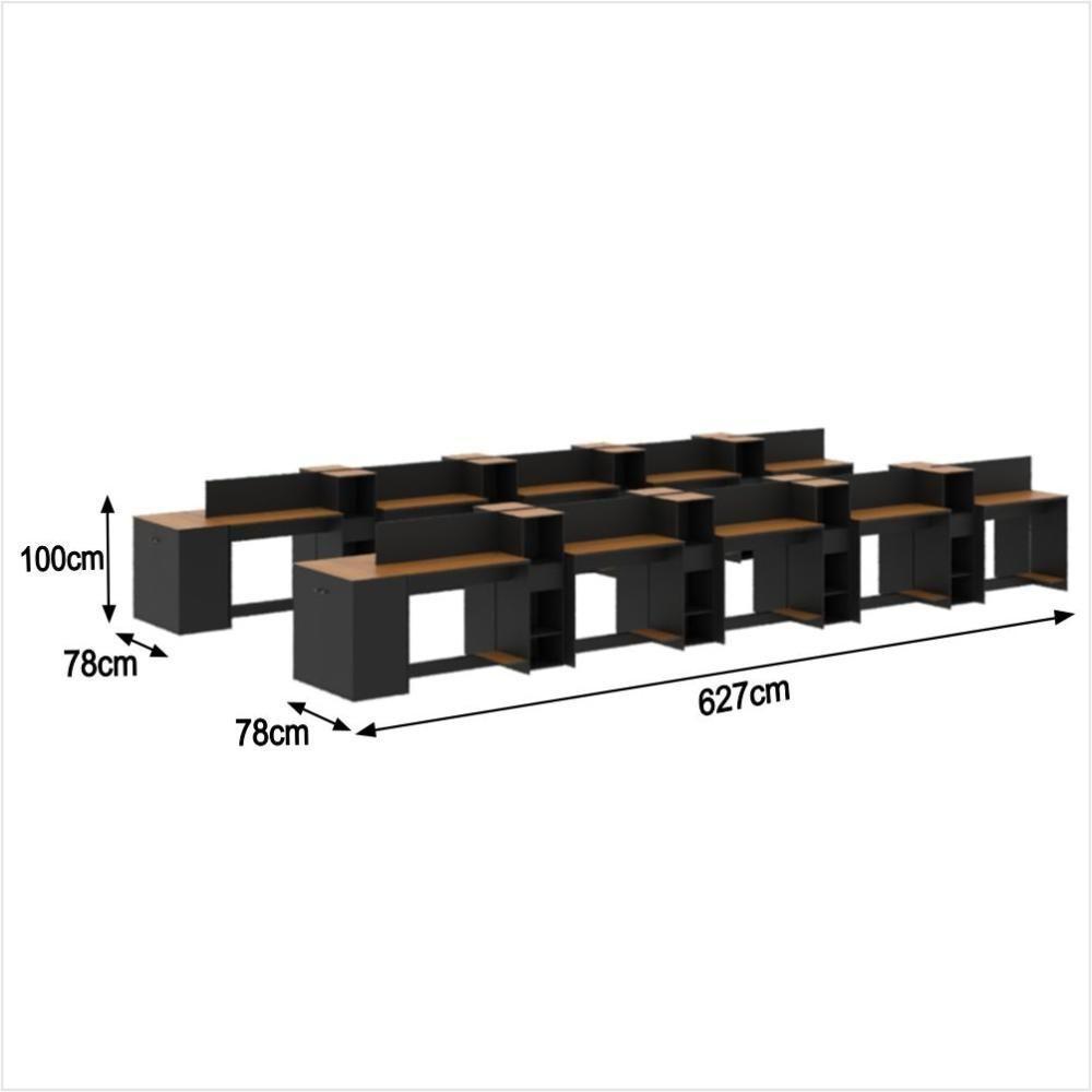 Estação De Trabalho 20 Lugares Office Tech 20 Mesas 16 Armár - Preto E Cedro Preto E Cedro - 3