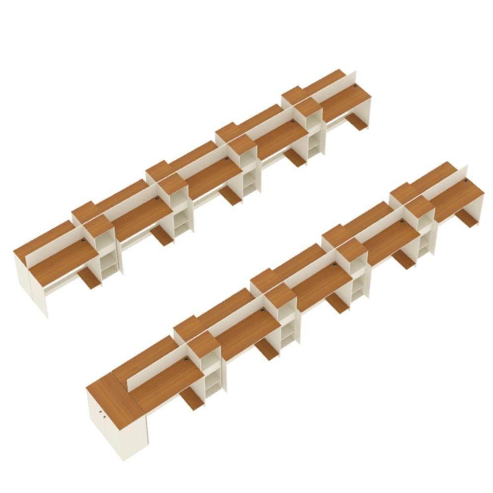 Estação De Trabalho 20 Lugares Office Tech 20 Mesas 16 Armár - Off White E Cedro Off White E Cedro - 3