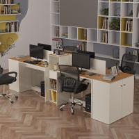 Estação De Trabalho 4 Lugares Office Tech 4 Mesas 2 Armários - Off White E Cedro Off White E Cedro - 1