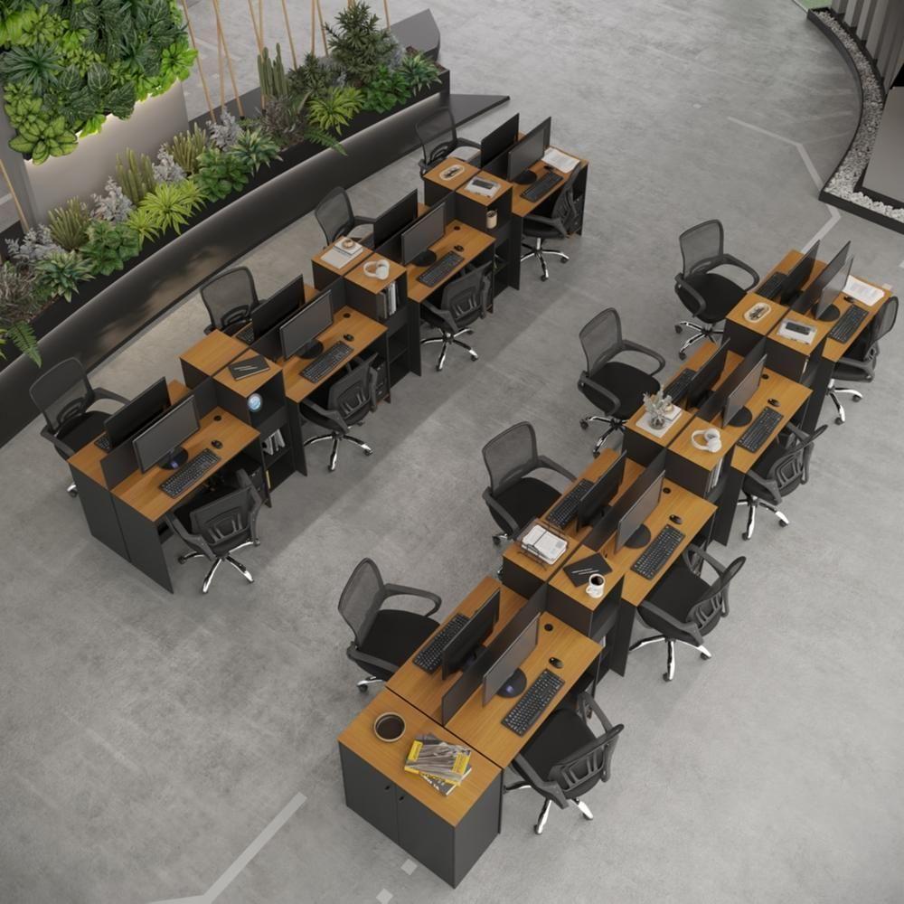 Estação De Trabalho 16 Lugares Office Tech 16 Mesas 12 Armár - Preto E Cedro Preto E Cedro - 1