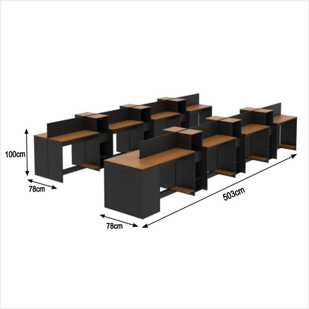 Estação De Trabalho 16 Lugares Office Tech 16 Mesas 12 Armár - Preto E Cedro Preto E Cedro - 2