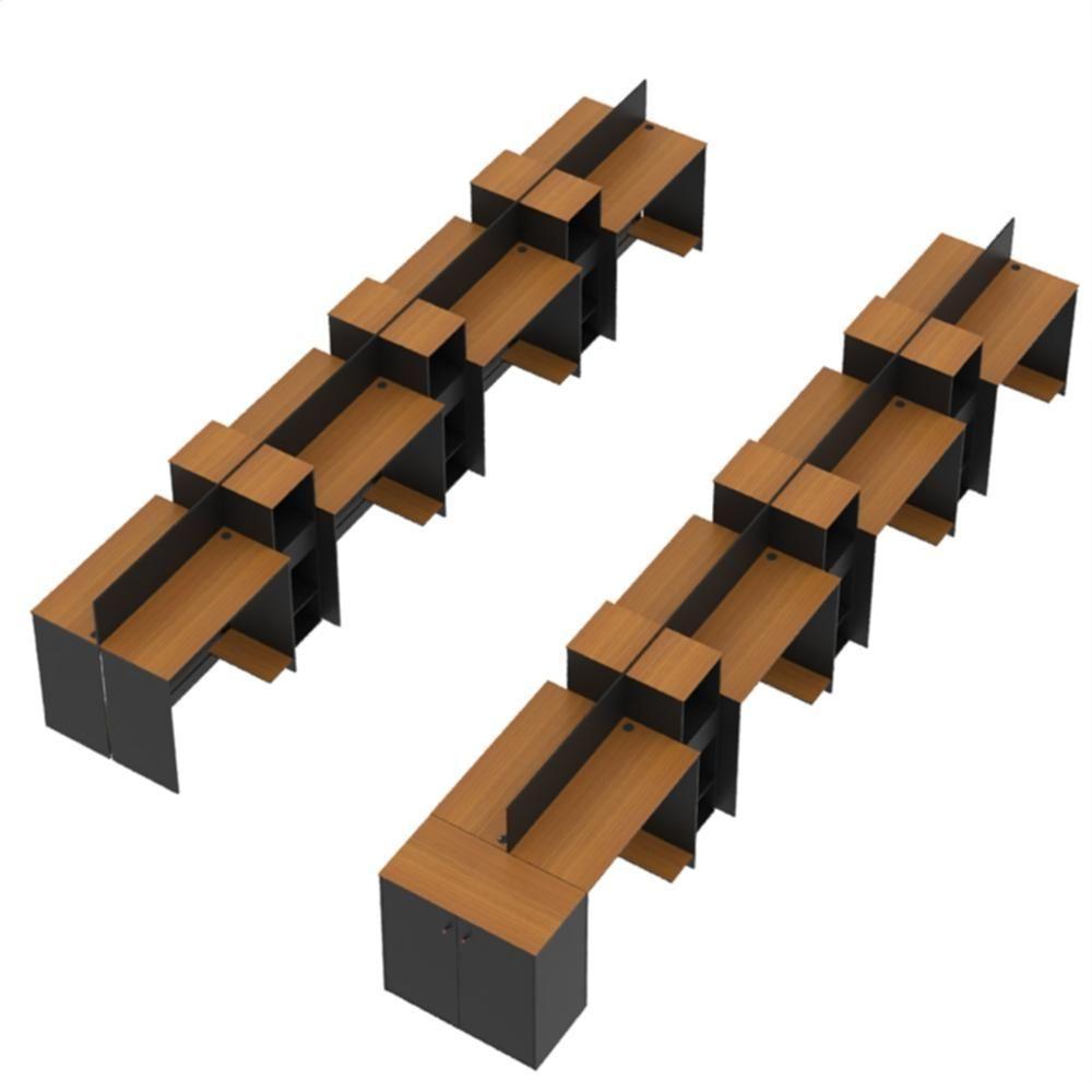 Estação De Trabalho 16 Lugares Office Tech 16 Mesas 12 Armár - Preto E Cedro Preto E Cedro - 3