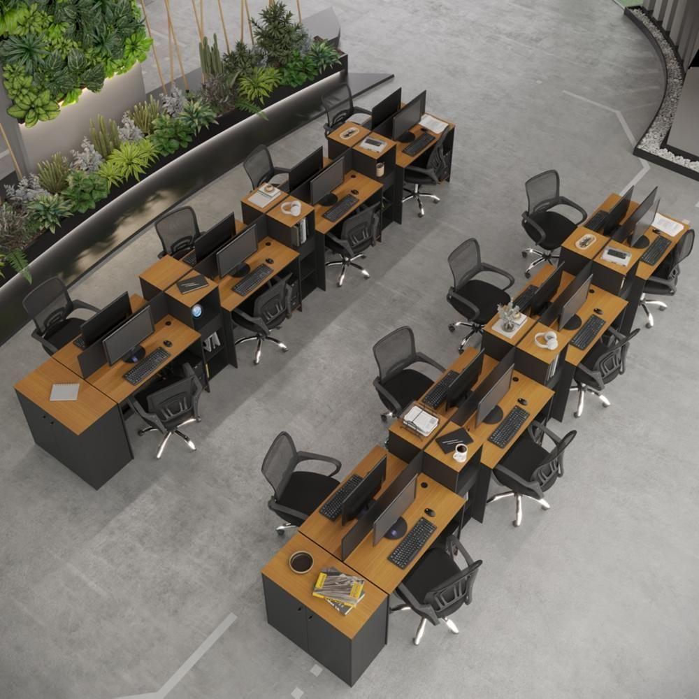 Estação De Trabalho 16 Lugares Office Tech 16 Mesas 12 Armár - Preto E Cedro Preto E Cedro - 1