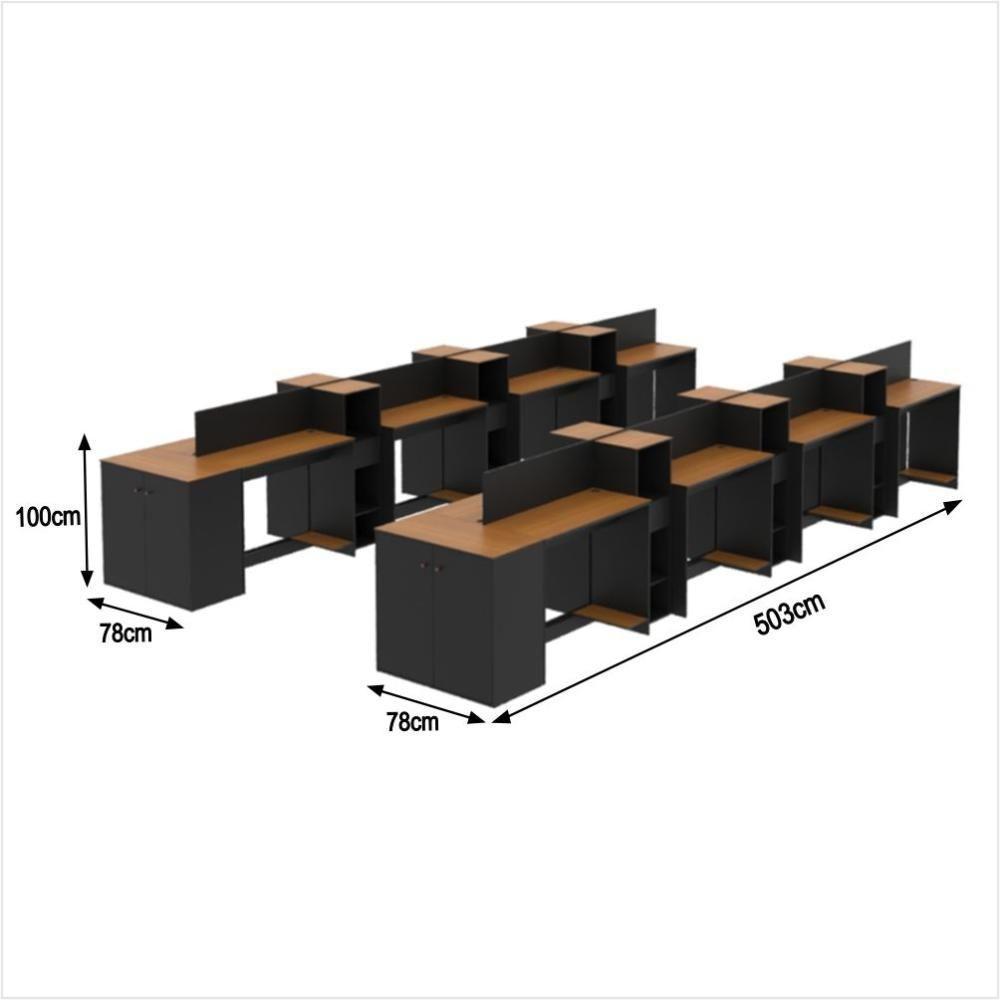 Estação De Trabalho 16 Lugares Office Tech 16 Mesas 12 Armár - Preto E Cedro Preto E Cedro - 2