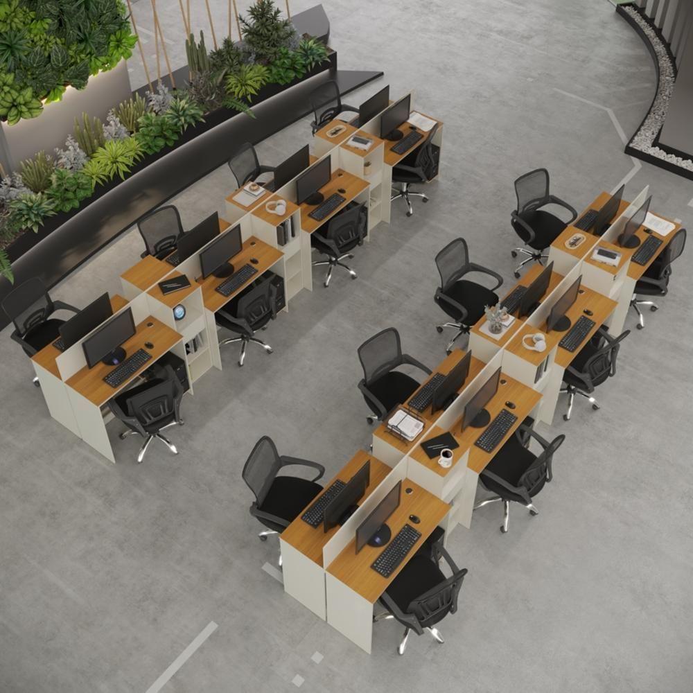 Estação De Trabalho 16 Lugares Tech Office 16 Mesas 12 Armár - Off White E Cedro Off White E Cedro - 1