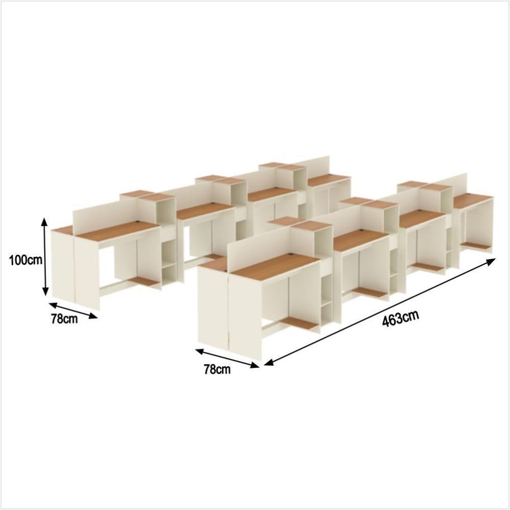 Estação De Trabalho 16 Lugares Tech Office 16 Mesas 12 Armár - Off White E Cedro Off White E Cedro - 2
