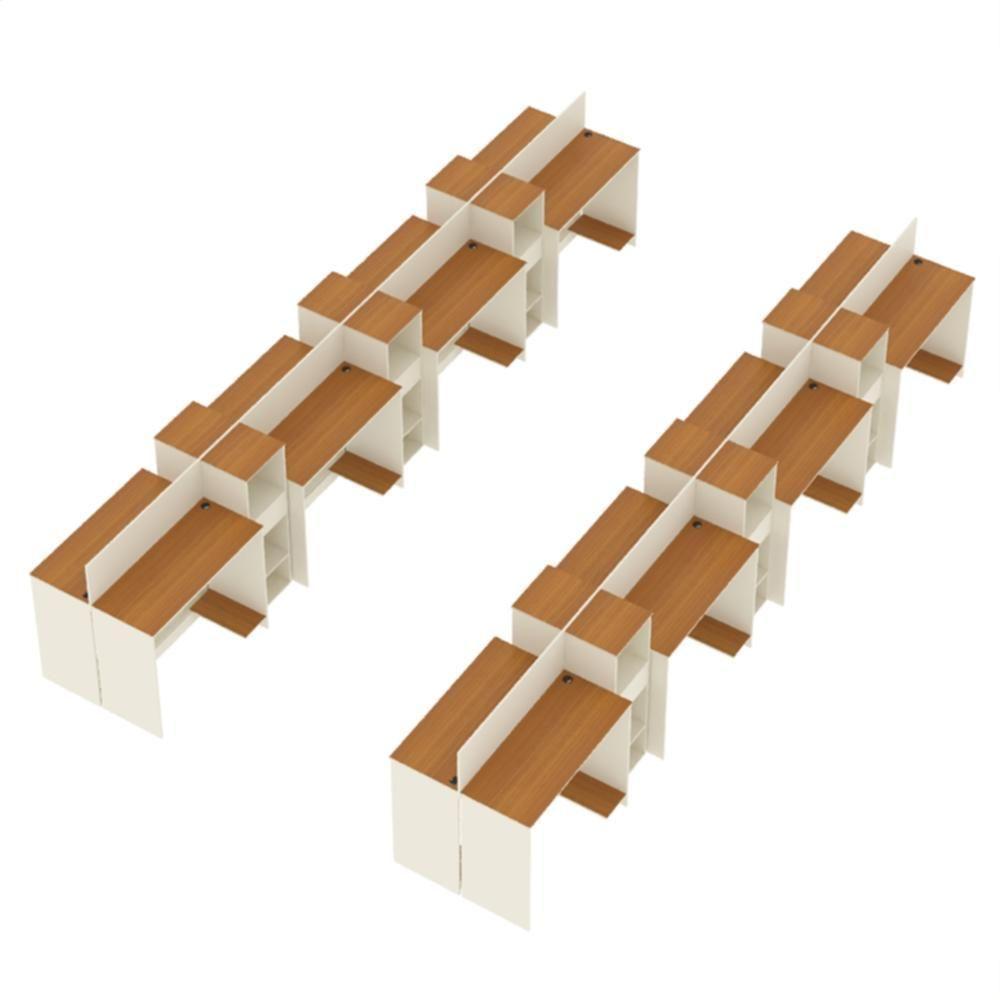 Estação De Trabalho 16 Lugares Tech Office 16 Mesas 12 Armár - Off White E Cedro Off White E Cedro - 3