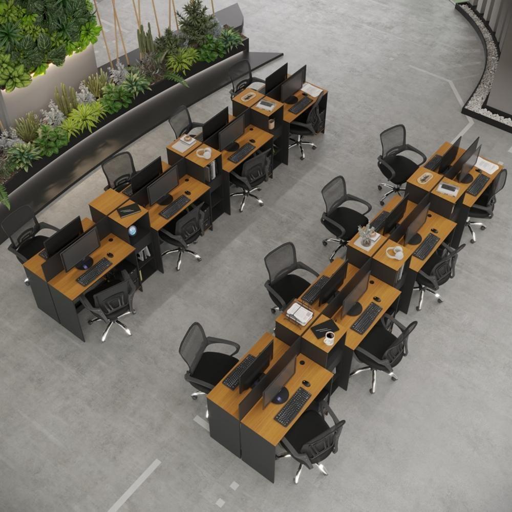 Estação De Trabalho 16 Lugares Tech Office 16 Mesas 12 Armár - Preto E Cedro Preto E Cedro - 1