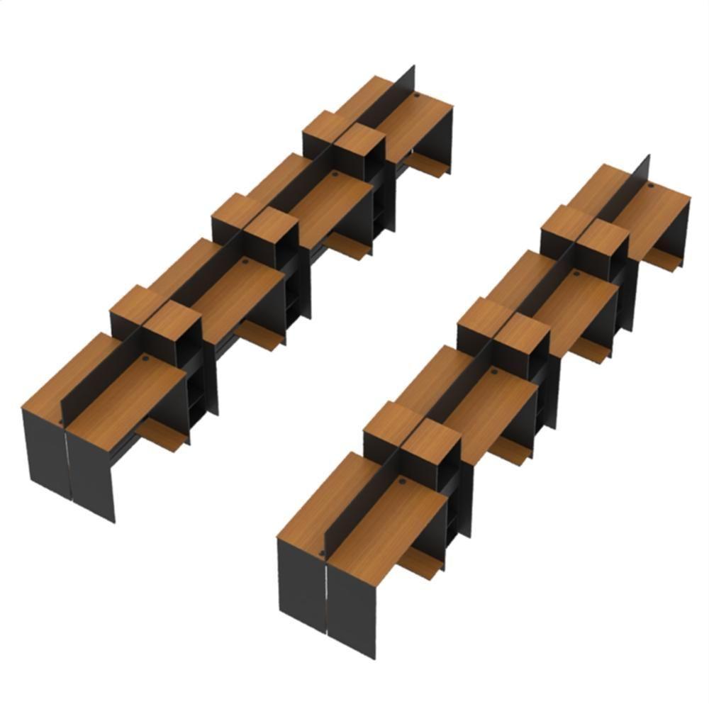 Estação De Trabalho 16 Lugares Tech Office 16 Mesas 12 Armár - Preto E Cedro Preto E Cedro - 3