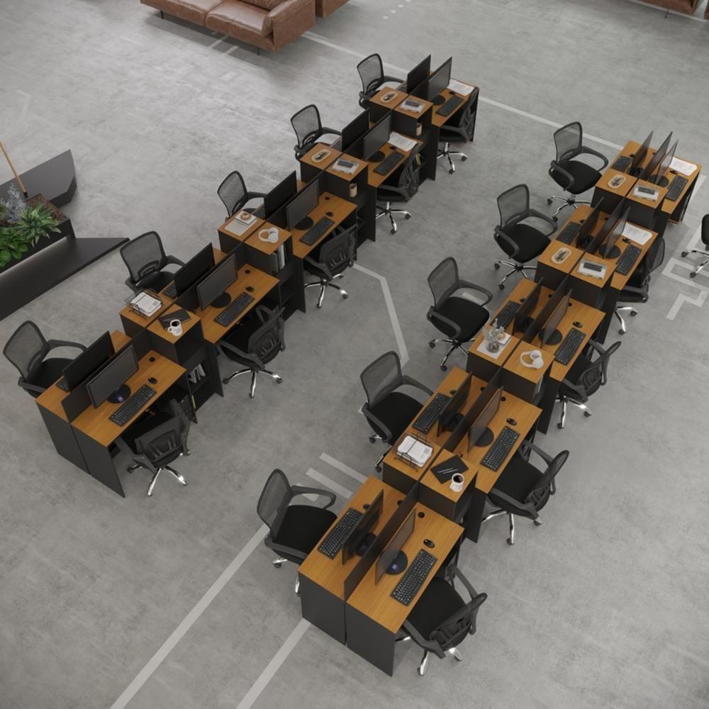 Estação De Trabalho 20 Lugares Tech Office 20 Mesas 16 Armár - Preto E Cedro Preto E Cedro - 1