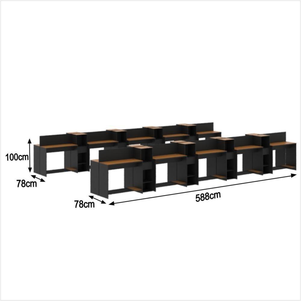 Estação De Trabalho 20 Lugares Tech Office 20 Mesas 16 Armár - Preto E Cedro Preto E Cedro - 2