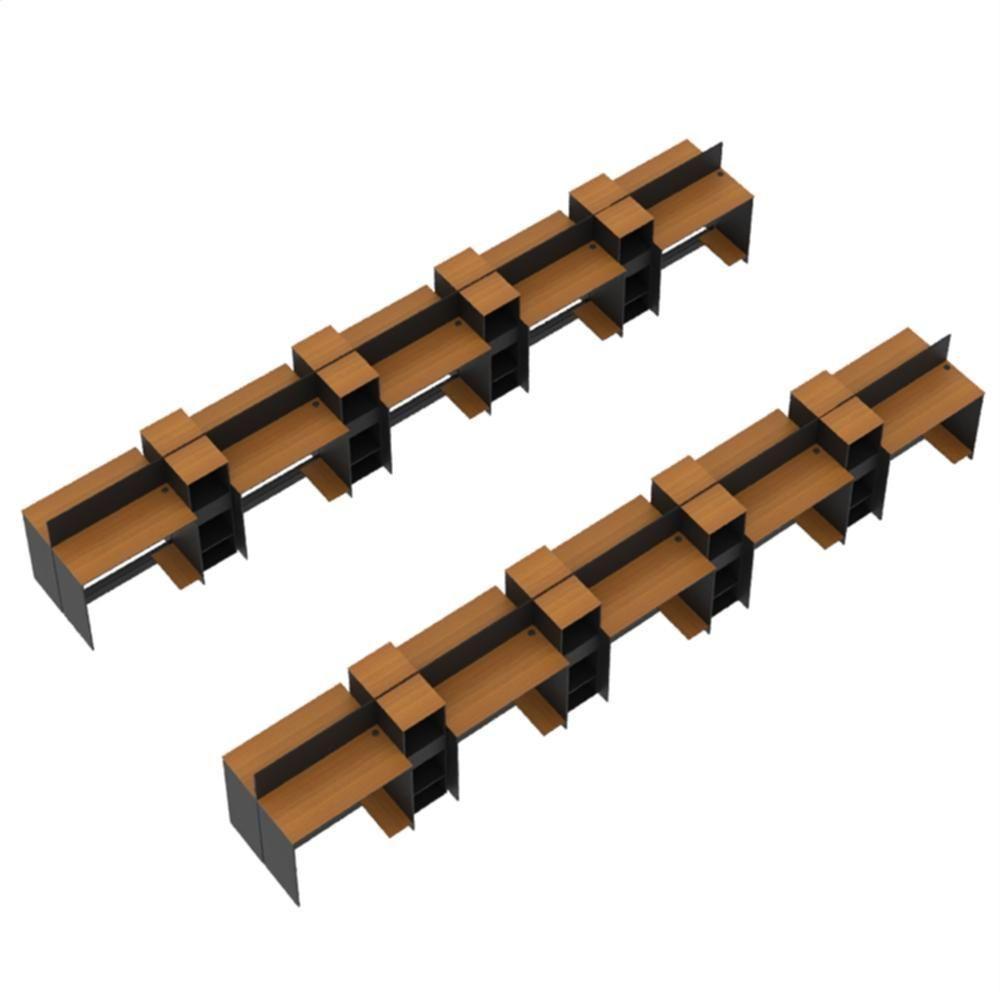 Estação De Trabalho 20 Lugares Tech Office 20 Mesas 16 Armár - Preto E Cedro Preto E Cedro - 3