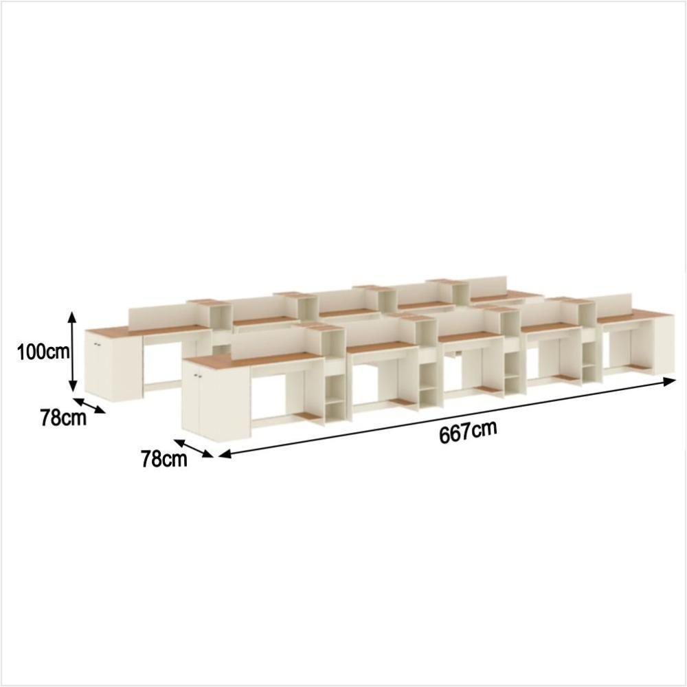 Estação De Trabalho 20 Lugares Office Tech 20 Mesas 16 Armár - Off White E Cedro Off White E Cedro - 2