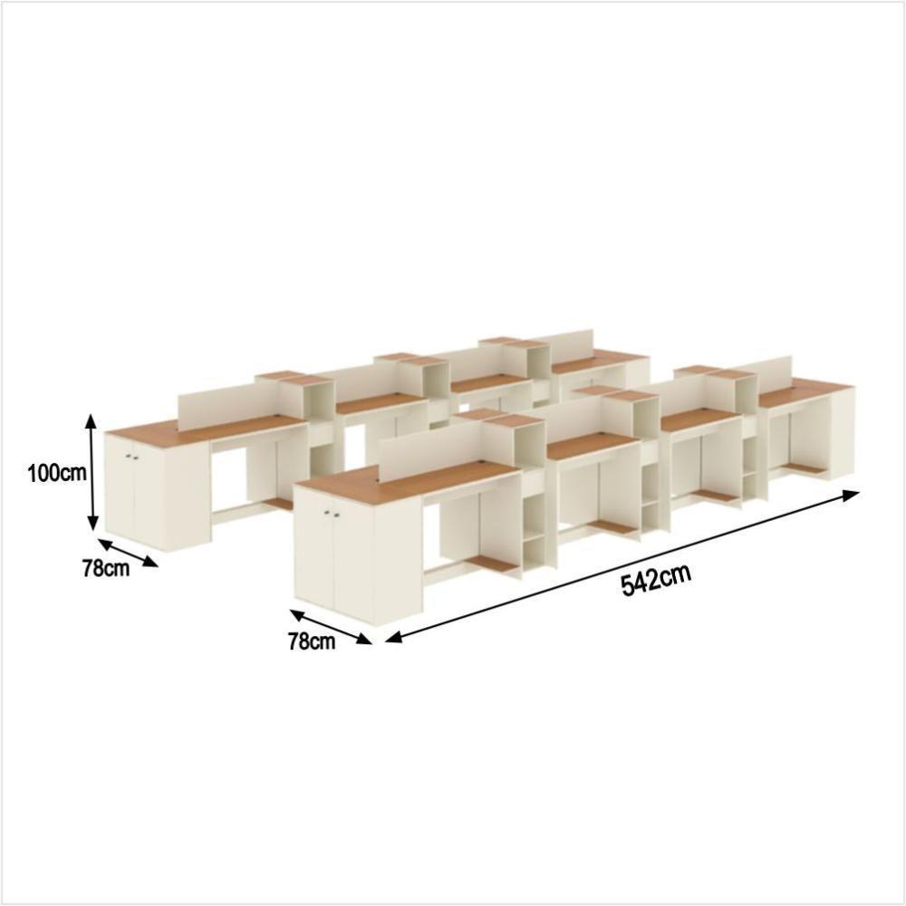 Estação De Trabalho 16 Lugares Office Tech 16 Mesas 12 Armár - Off White E Cedro Off White E Cedro - 2