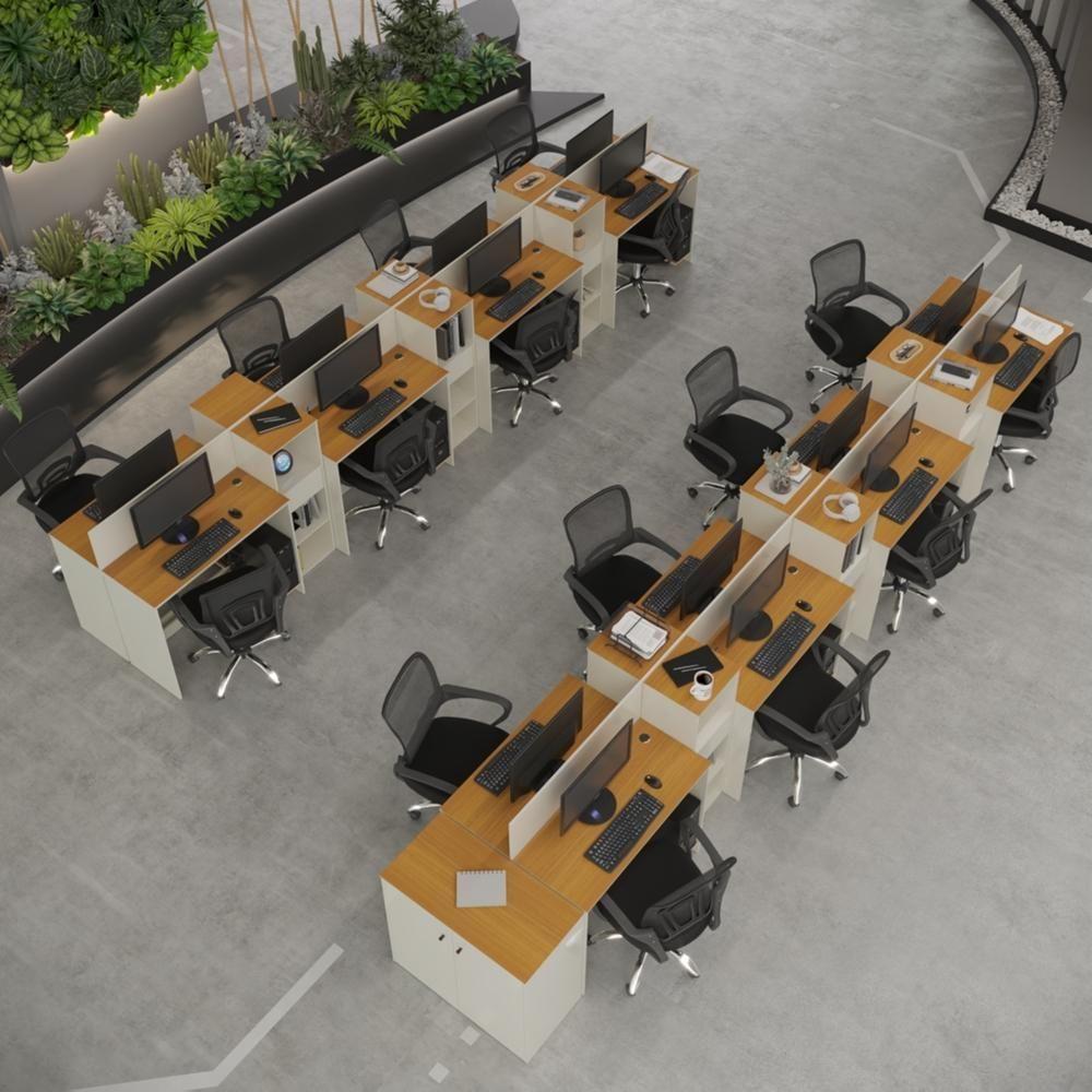 Estação De Trabalho 16 Lugares Office Tech 16 Mesas 12 Armár - Off White E Cedro Off White E Cedro - 1
