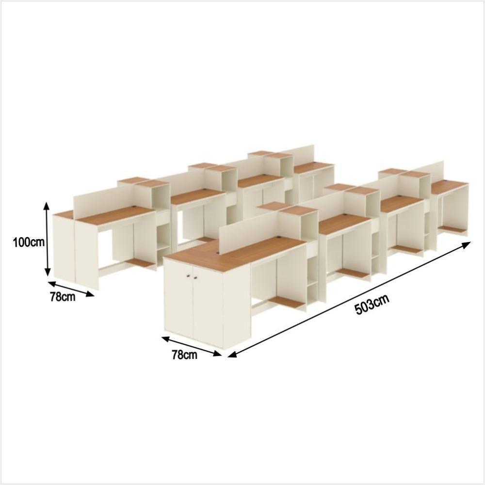 Estação De Trabalho 16 Lugares Office Tech 16 Mesas 12 Armár - Off White E Cedro Off White E Cedro - 3