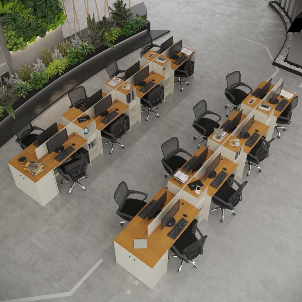 Estação De Trabalho 16 Lugares Office Tech 16 Mesas 12 Armár - Off White E Cedro Off White E Cedro - 1